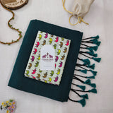 Traditional Dark Green Handloom Cotton Saree with Elephant printed Blouse