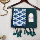 Heritage Rama Green Handloom Cotton Saree with Designer Printed Blouse