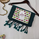 Traditional Dark Green Handloom Cotton Saree with Elephant printed Blouse