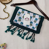 Elegant Handloom Cotton Saree - Royal Green Handloom Cotton Saree With Flower Printed Blouse