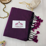 Traditional Wine Handloom Cotton Saree with Designer  Floral Printed Blouse