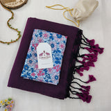 Graceful Wine Handloom Cotton Saree with Flower Printed Blouse