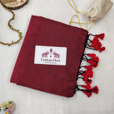 Pure Cotton Maroon Handloom Cotton Saree with Floral Designer Printed Blouse