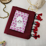 Graceful Handloom Cotton Saree – Maroon Cotton Saree with Elegant Designer Blouse