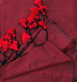 Pure Cotton Maroon Handloom Cotton Saree with Floral Designer Printed Blouse