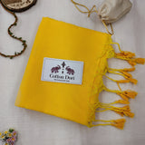 Traditional Handloom Cotton Saree -  Yellow Handloom Cotton Saree with Flower Printed Blouse