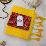 Traditional Handloom Cotton Saree -  Yellow Handloom Cotton Saree with Flower Printed Blouse