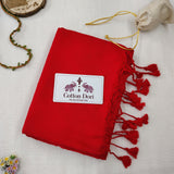 Graceful Handloom Cotton Saree - Red Handloom Cotton Saree With Printed Blouse