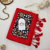Traditional Red Handloom Cotton Saree - Handloom Cotton Saree with Floral Pattern Printed Blouse