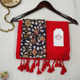 Traditional Red Handloom Cotton Saree - Handloom Cotton Saree with Floral Pattern Printed Blouse