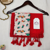 Graceful Handloom Cotton Saree - Red Handloom Cotton Saree With Printed Blouse