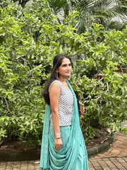 Sky Blue Cotton Handloom Saree With Georgous Printed Blouse