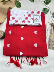 Beautiful cotton handloom saree with white printed blouse - Cotton Dori