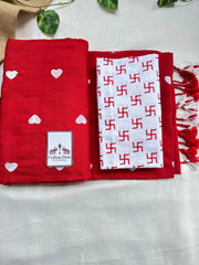 Beautiful cotton handloom saree with white printed blouse - Cotton Dori