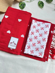 Beautiful cotton handloom saree with white printed blouse - Cotton Dori