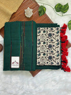 Rama green cotton handloom saree with floral printed blouse