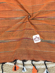 Burnt orange cotton handloom saree with kalamkari printed blouse - Cotton Dori