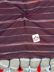 Brown cotton handloom saree with kalamkari printed blouse - Cotton Dori