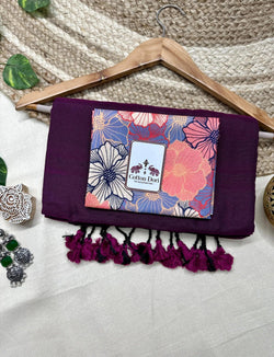 Grape wine saree with flower printed blouse - Cotton Dori