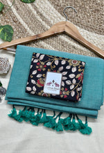 Beautiful sky blue cotton handloom saree with black floral printed blouse