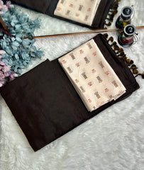 Premium Handloom Cotton Saree - Coffee brown saree with cream blouse - Cotton Dori