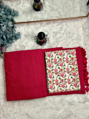 Premium Handloom Cotton Saree - Cotton Red saree with white flower printed blouse - Cotton Dori