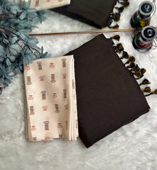 Premium Handloom Cotton Saree - Coffee brown saree with cream blouse - Cotton Dori