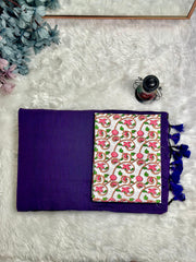 Premium Handloom Cotton Saree - Classy purple saree with Embellished White printed blouse - Cotton Dori