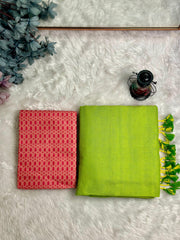 Premium parrot green saree with ruby red blouse - My Store