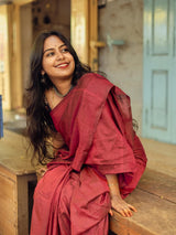 Elegant Handloom Cotton Saree – Wine Maroon Saree with Black Paisley Designer Blouse