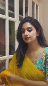 Gorgeous Yellow cotton handloom saree with printed blouse