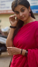 Magenta pink cotton saree with Kalamkari printed blouse